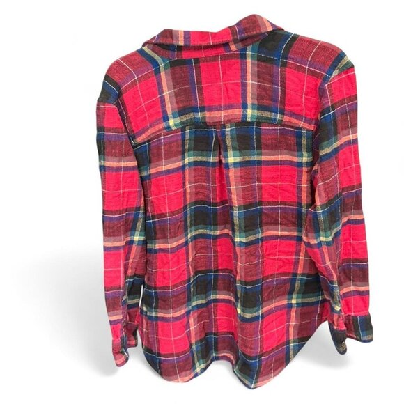 American Eagle classic boyfriend fit cotton red plaid flannel shirt size Medium - Picture 2 of 3